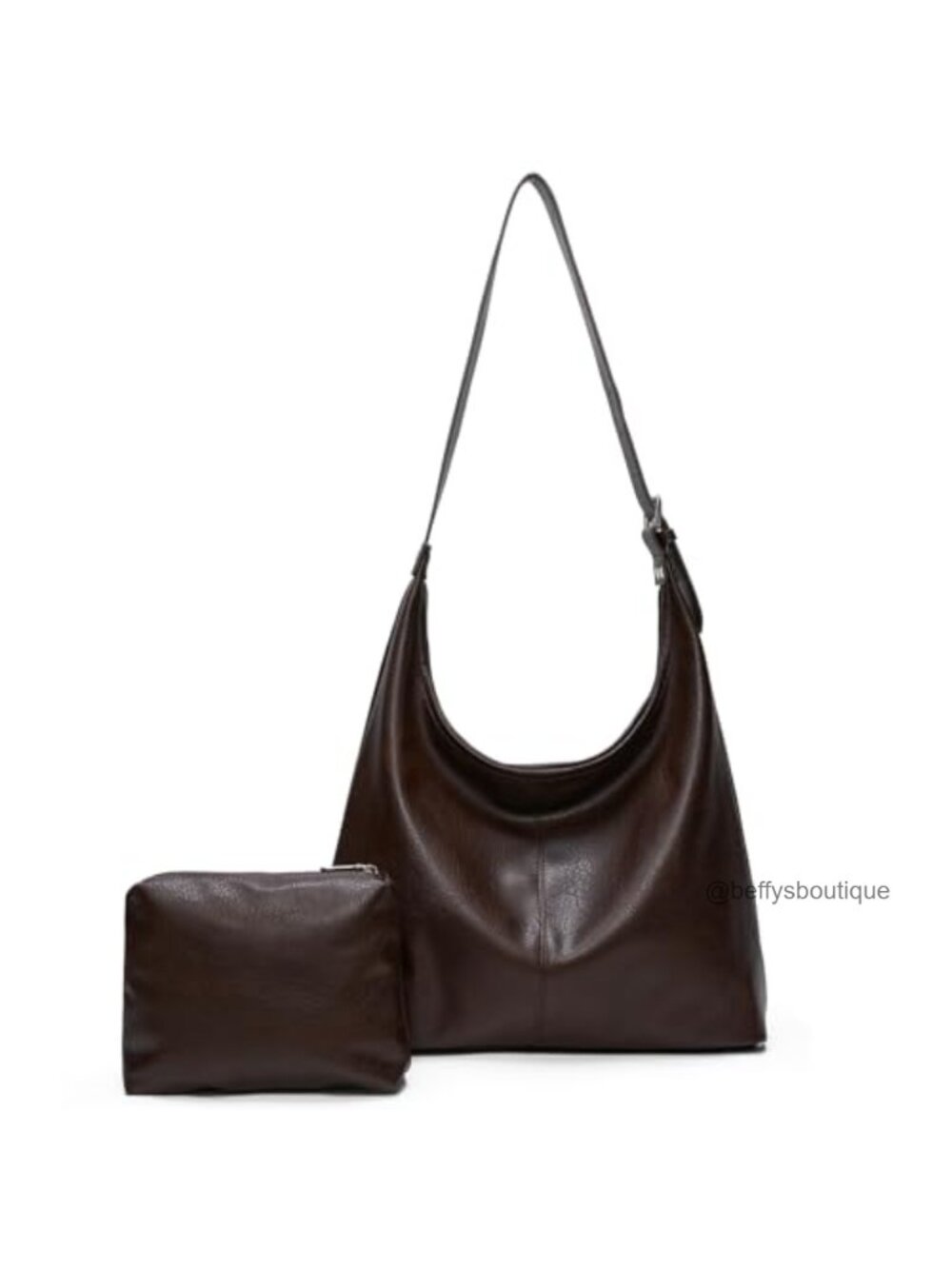 Vegan Leather Slouchy Hobo Shoulder Tote with Matching Pouch